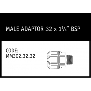 Marley Philmac Male Adaptor 32 x 1¼ BSP - MM302.32.32